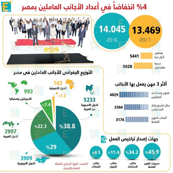 4 % انخفاضا في أعداد الأجانب العاملين بمصر