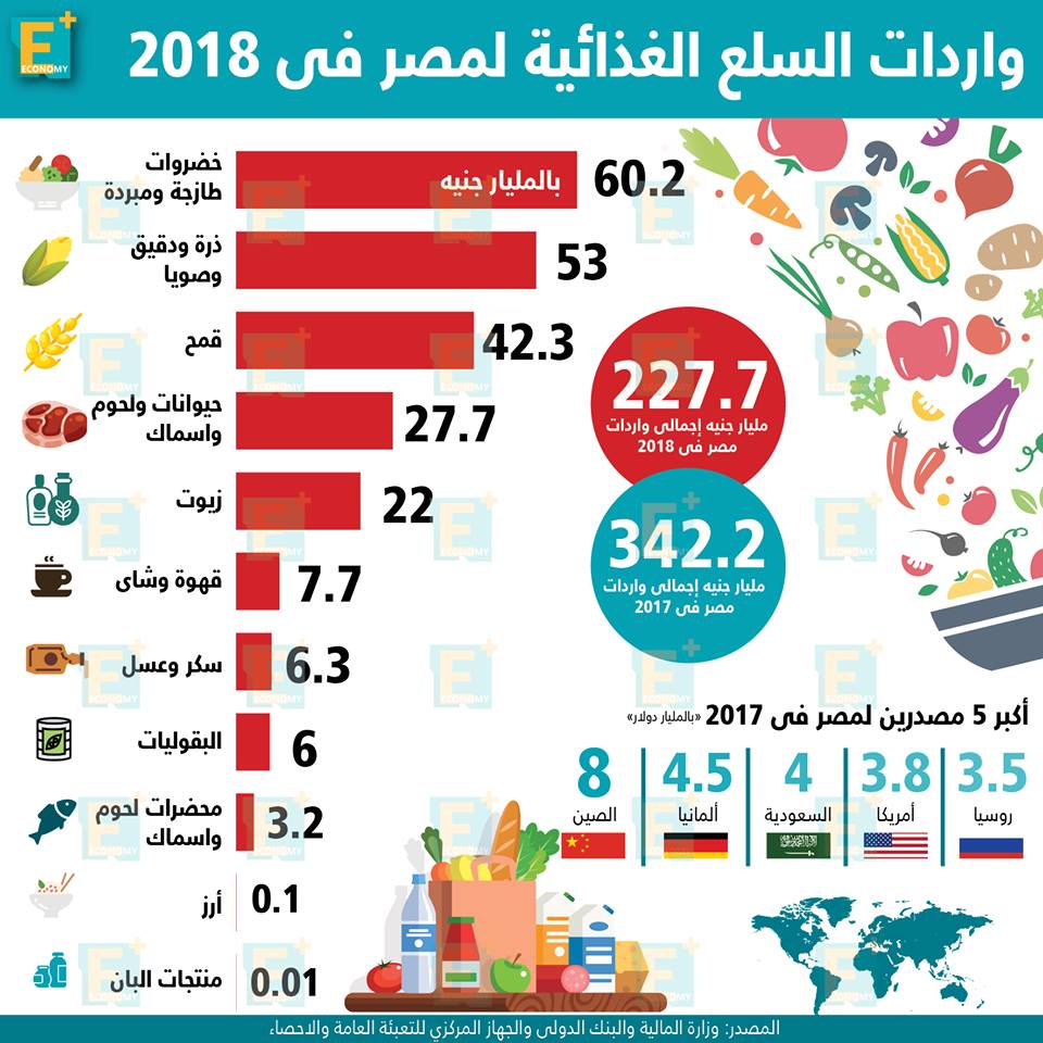 واردات السلع الغذائية لمصر خلال 2018