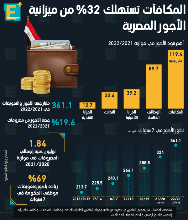 المكافآت تستهلك 32% من ميزانية الأجور المصرية