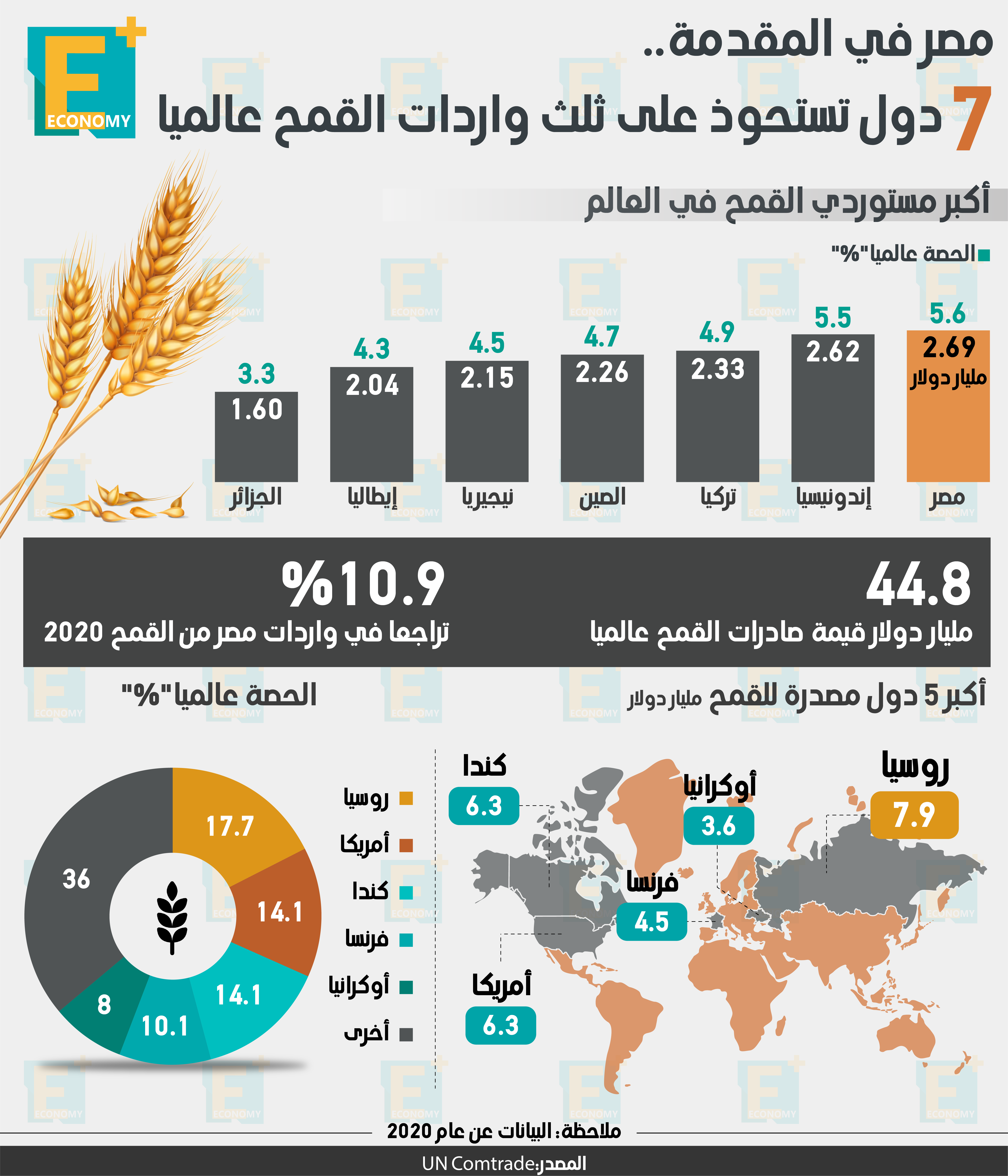 مصر في مقدمة 7 دول تستحوذ على ثلث واردات القمح عالمياً